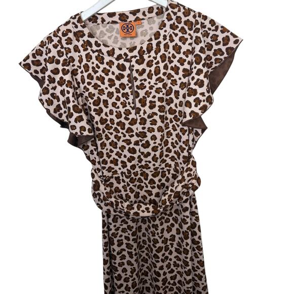 Tory Burch Gladys Ruffle Sleeve Leopard Print Cocktail Dress Keyhole Neck Small - Picture 6 of 12